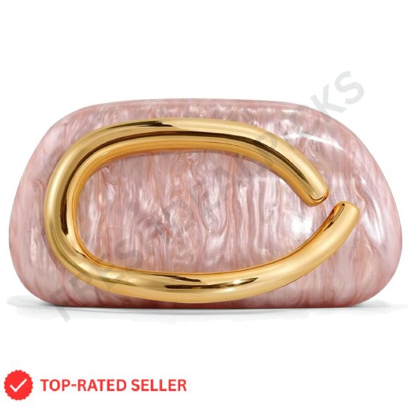 Handbags - Acrylic Marble Evening Clutch Purse Solid Metal Handle Elegant Formal
